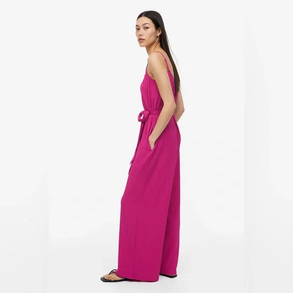 H&M Pink Tie-Belt Jersey Jumpsuit - Picture 2 of 5